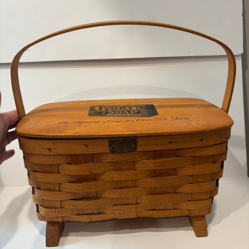 Peterboro Basket Co Ivory Soap 125th Anniversary Woven Wood Basket Lid Handle
